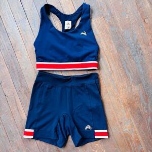 Tracksmith Navy Racerback Run Bra & Lane Five Compression Shorts Race Kit XS
